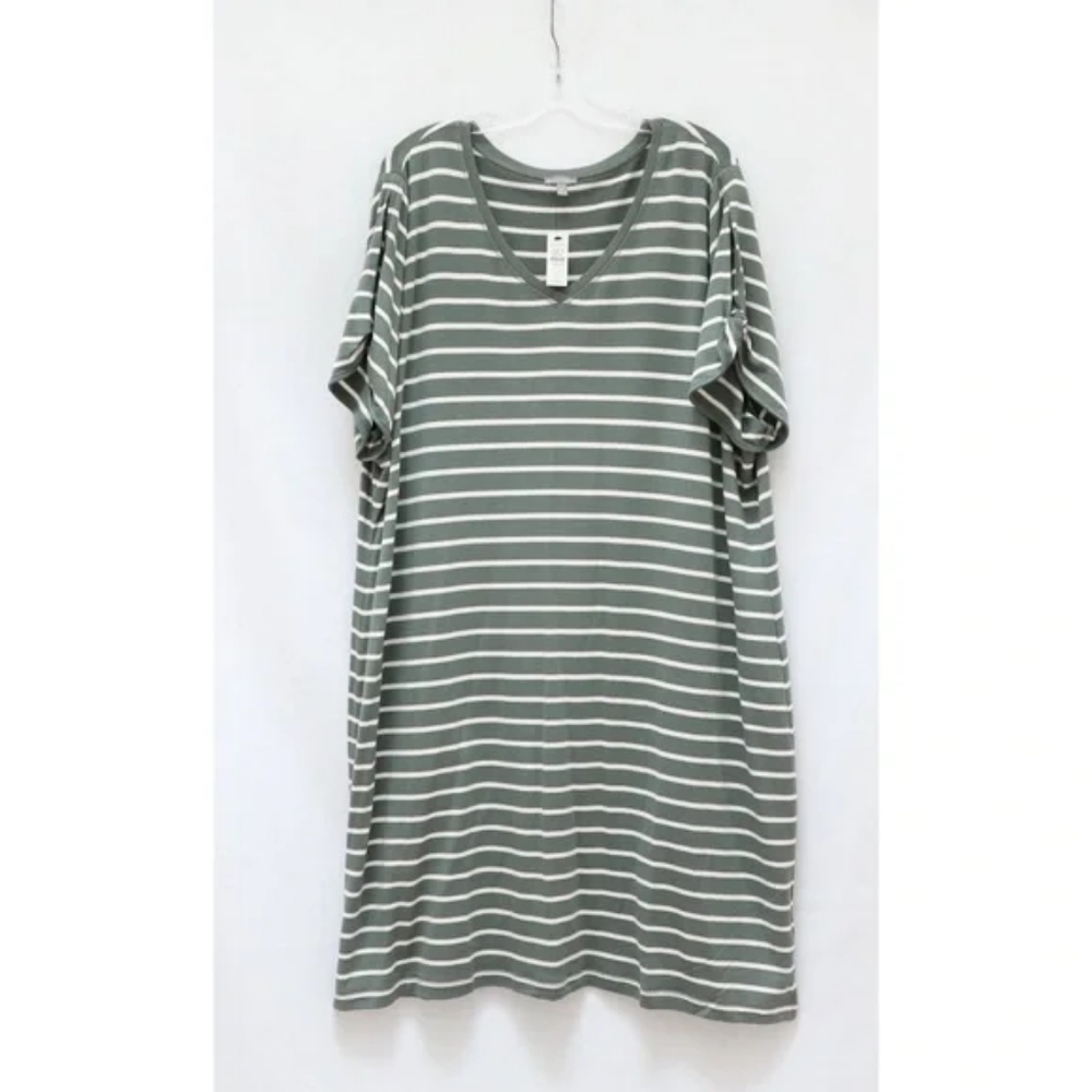 NEW Talbots Striped Dress women’s Plus size 3X muted green French terry soft